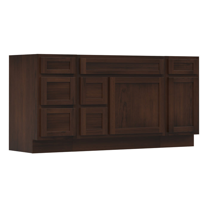 66" Modern Freestanding Oak Bathroom Vanity Base Only – Shaker Style Storage Cabinet with 6 Drawers & 2 Doors VA40153-362L-151 - HomeBeyond