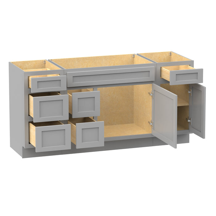 66" Modern Freestanding Oak Bathroom Vanity Base Only – Shaker Style Storage Cabinet with 6 Drawers & 2 Doors VA40153-362L-151 - HomeBeyond