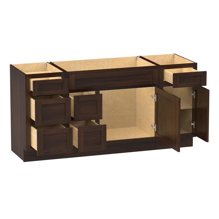 66" Modern Freestanding Oak Bathroom Vanity Base Only – Shaker Style Storage Cabinet with 6 Drawers & 2 Doors VA40153-362L-151 - HomeBeyond