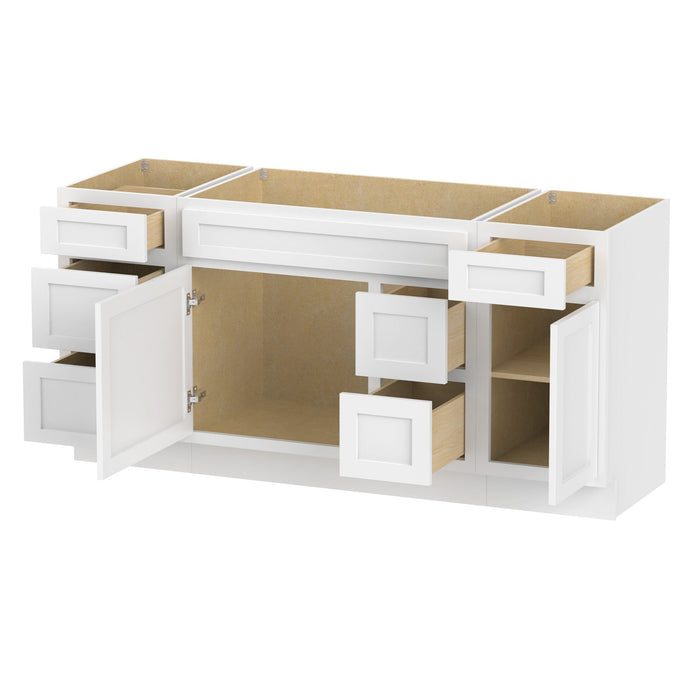 66" Modern Freestanding Oak Bathroom Vanity Base Only – Shaker Style Storage Cabinet with 6 Drawers & 2 Doors VA40153-362R-151 - HomeBeyond