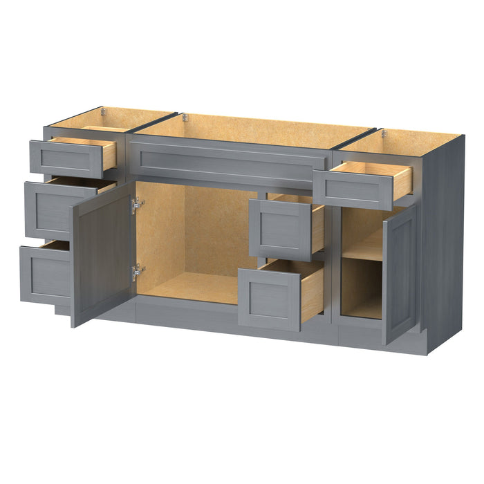 66" Modern Freestanding Oak Bathroom Vanity Base Only – Shaker Style Storage Cabinet with 6 Drawers & 2 Doors VA40153-362R-151 - HomeBeyond