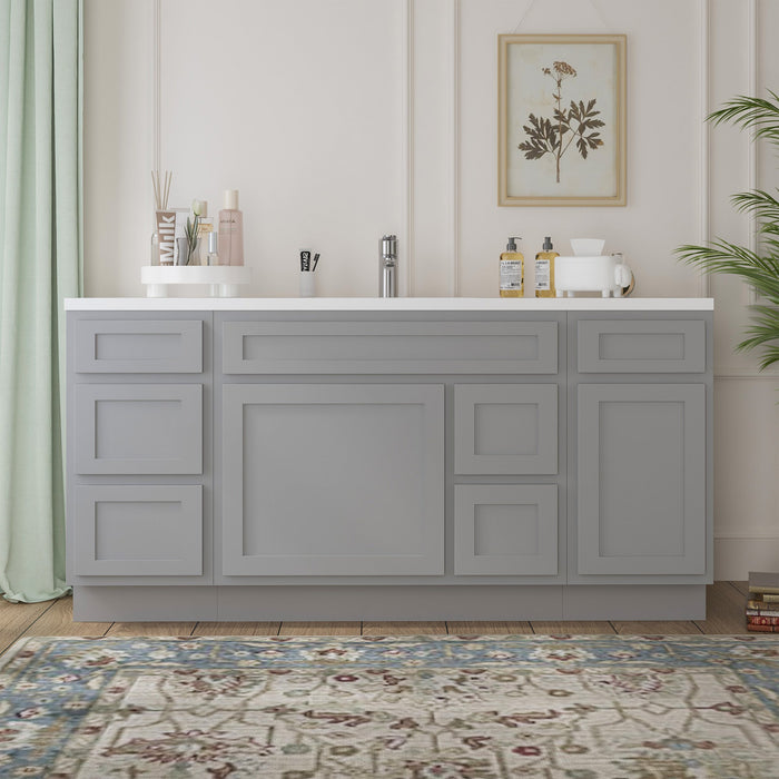 66" Oak Bathroom Vanity Cabinet without Top - 6 Drawers & 2 Doors - HomeBeyond