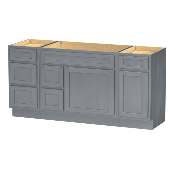 66" Oak Bathroom Vanity Cabinet without Top - 6 Drawers & 2 Doors - HomeBeyond