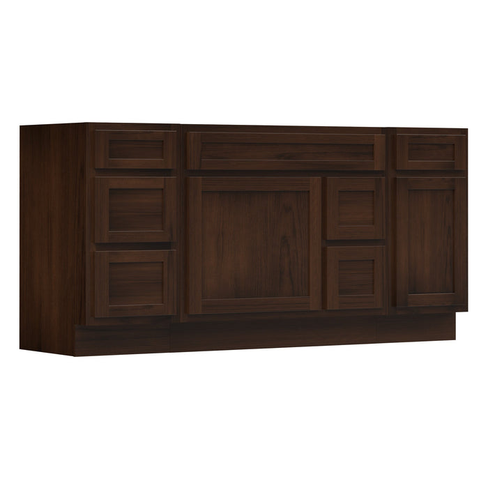 66" Oak Bathroom Vanity Cabinet without Top - 6 Drawers & 2 Doors - HomeBeyond