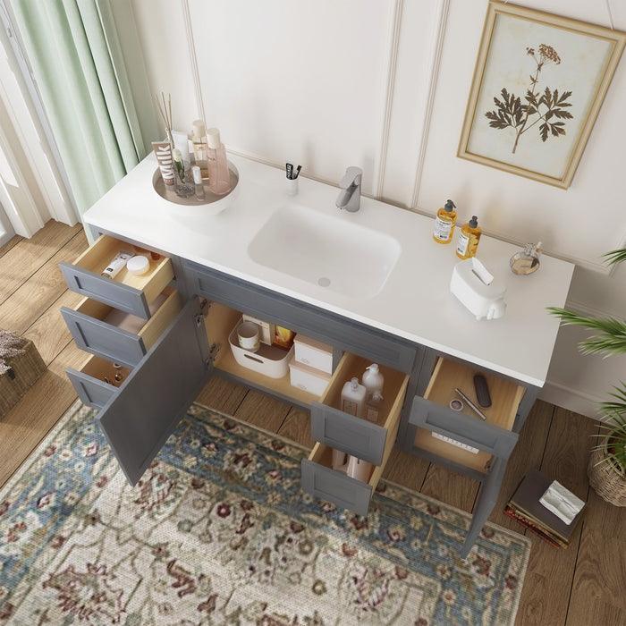 66" Oak Bathroom Vanity Cabinet without Top - 6 Drawers & 2 Doors - HomeBeyond