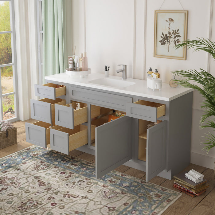 66" Oak Bathroom Vanity Cabinet without Top - 6 Drawers & 2 Doors - HomeBeyond