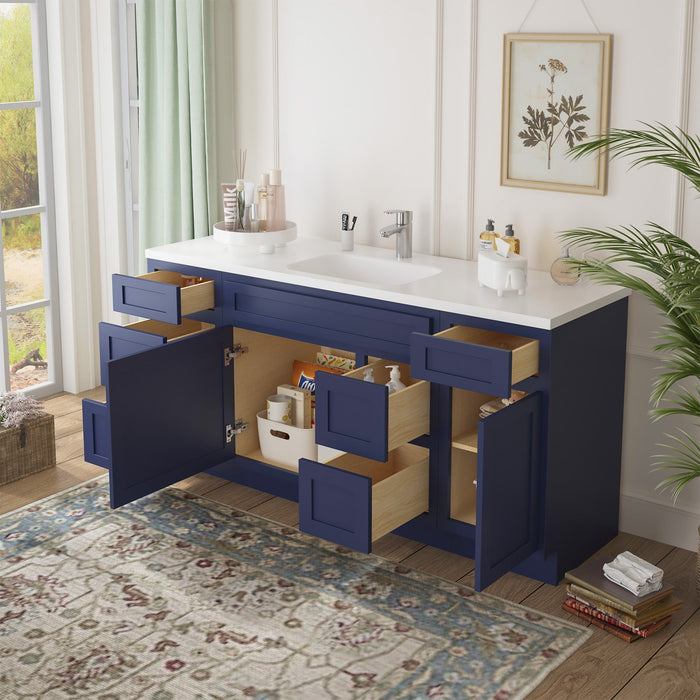 66" Oak Bathroom Vanity Cabinet without Top - 6 Drawers & 2 Doors - HomeBeyond