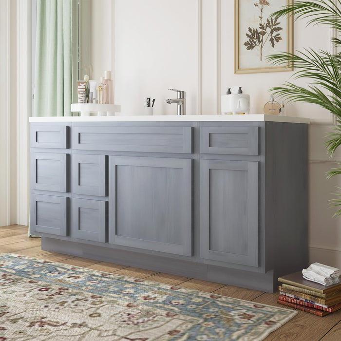 66" Oak Bathroom Vanity Cabinet without Top - 6 Drawers & 2 Doors - HomeBeyond