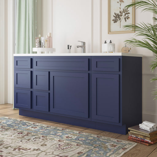 66" Oak Bathroom Vanity Cabinet without Top - 6 Drawers & 2 Doors - HomeBeyond