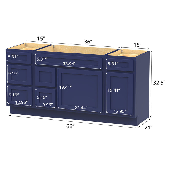 66" Oak Bathroom Vanity Cabinet without Top - 6 Drawers & 2 Doors - HomeBeyond