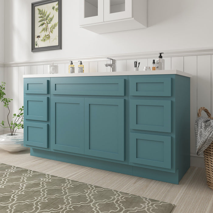 66" Oak Bathroom Vanity Cabinet without Top - 6 Drawers & 2 Doors - HomeBeyond