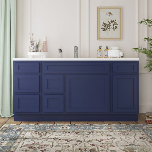 66" Oak Bathroom Vanity Cabinet without Top - 6 Drawers & 2 Doors - HomeBeyond