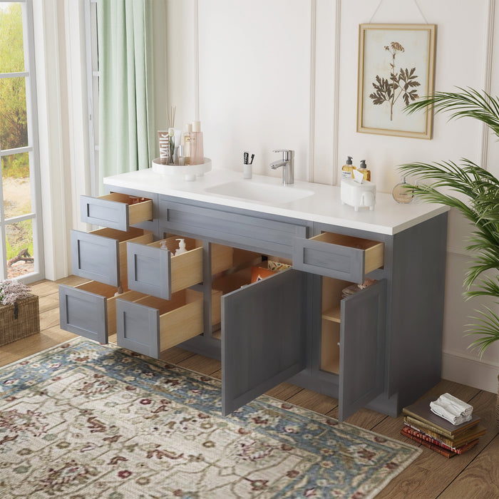 66" Oak Bathroom Vanity Cabinet without Top - 6 Drawers & 2 Doors - HomeBeyond