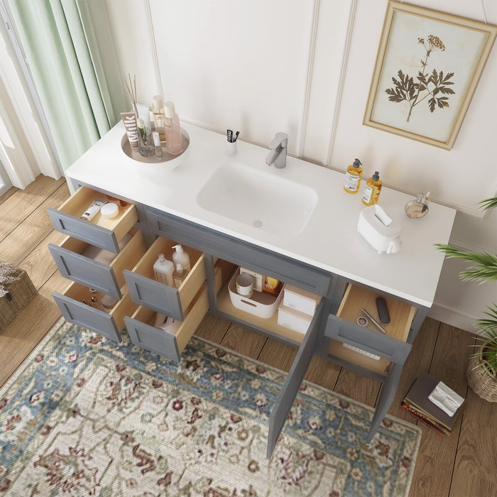 66" Oak Bathroom Vanity Cabinet without Top - 6 Drawers & 2 Doors - HomeBeyond