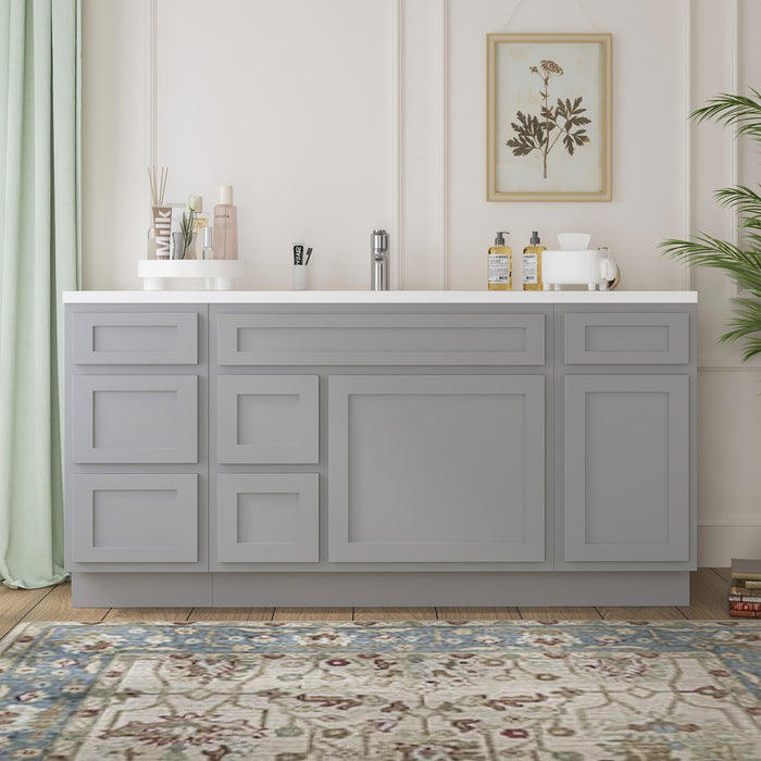 66" Oak Bathroom Vanity Cabinet without Top - 6 Drawers & 2 Doors - HomeBeyond
