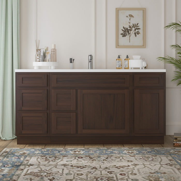 66" Oak Bathroom Vanity Cabinet without Top - 6 Drawers & 2 Doors - HomeBeyond