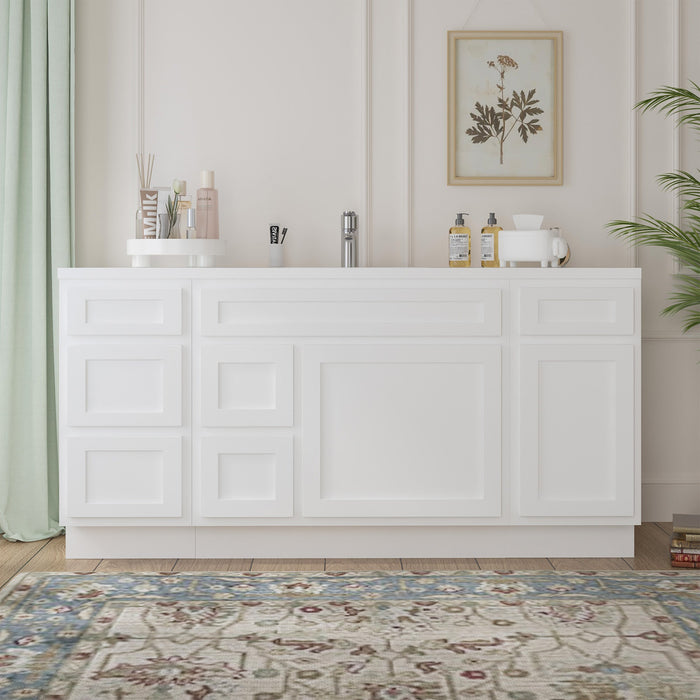 66" Oak Bathroom Vanity Cabinet without Top - 6 Drawers & 2 Doors - HomeBeyond