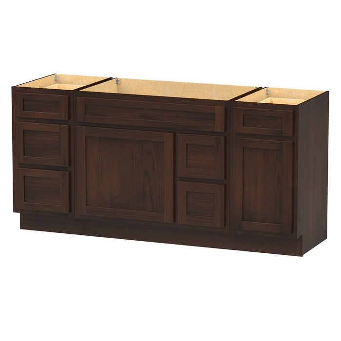 66" Oak Bathroom Vanity Cabinet without Top - 6 Drawers & 2 Doors - HomeBeyond