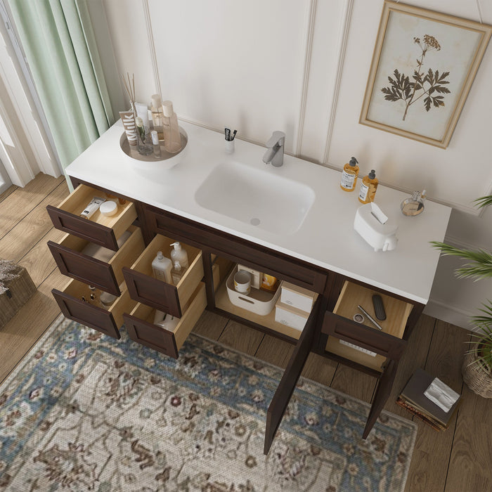 66" Oak Bathroom Vanity Cabinet without Top - 6 Drawers & 2 Doors - HomeBeyond