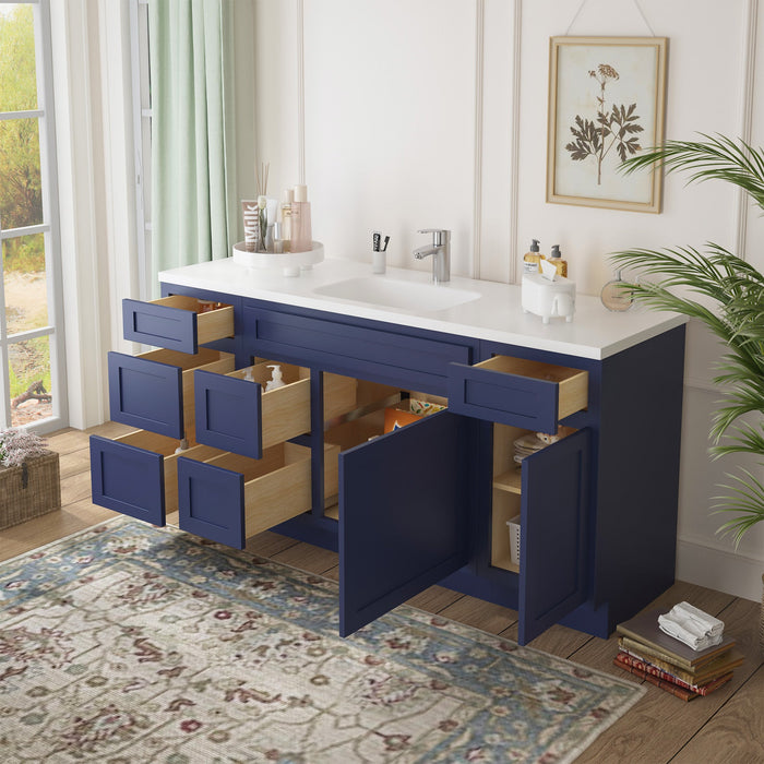 66" Oak Bathroom Vanity Cabinet without Top - 6 Drawers & 2 Doors - HomeBeyond