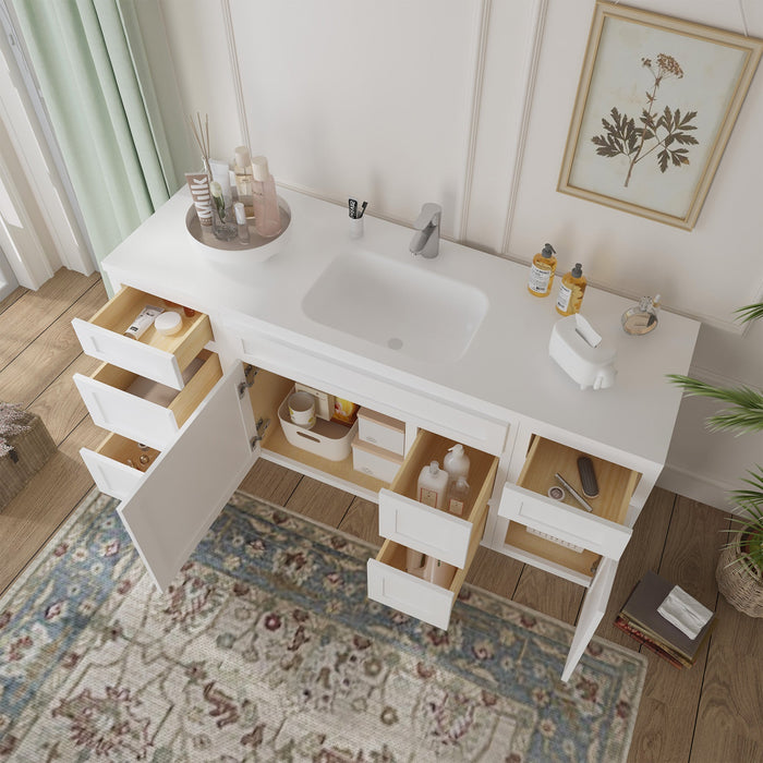 66" Oak Bathroom Vanity Cabinet without Top - 6 Drawers & 2 Doors - HomeBeyond