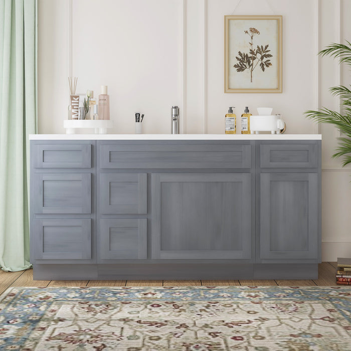 66" Oak Bathroom Vanity Cabinet without Top - 6 Drawers & 2 Doors - HomeBeyond