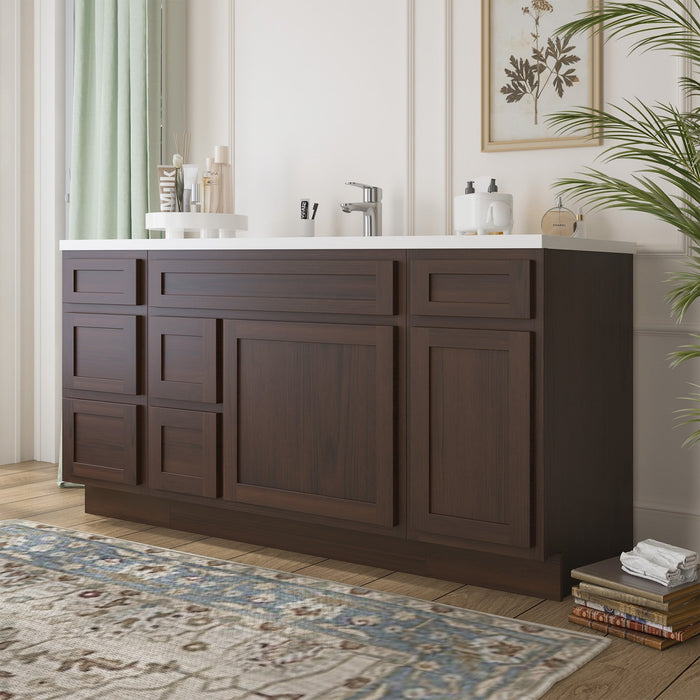 66" Oak Bathroom Vanity Cabinet without Top - 6 Drawers & 2 Doors - HomeBeyond