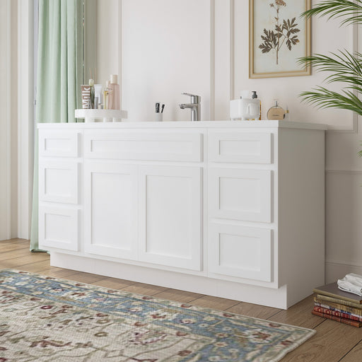 66" Oak Bathroom Vanity Cabinet without Top - 6 Drawers & 2 Doors - HomeBeyond