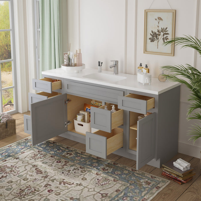 66" Oak Bathroom Vanity Cabinet without Top - 6 Drawers & 2 Doors - HomeBeyond