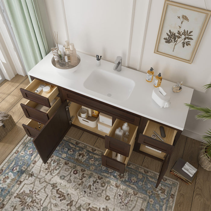 66" Oak Bathroom Vanity Cabinet without Top - 6 Drawers & 2 Doors - HomeBeyond