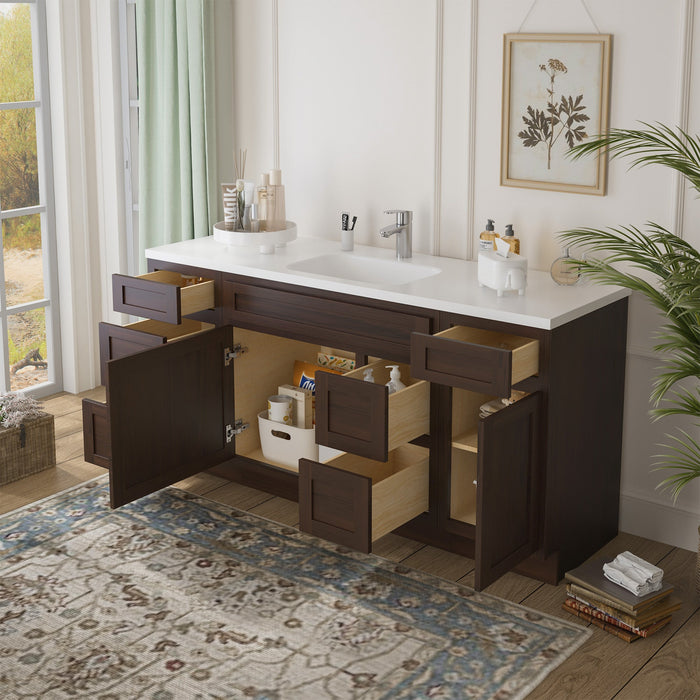 66" Oak Bathroom Vanity Cabinet without Top - 6 Drawers & 2 Doors - HomeBeyond