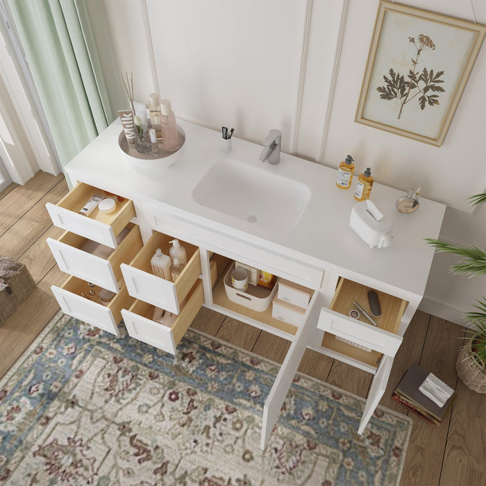 66" Oak Bathroom Vanity Cabinet without Top - 6 Drawers & 2 Doors - HomeBeyond