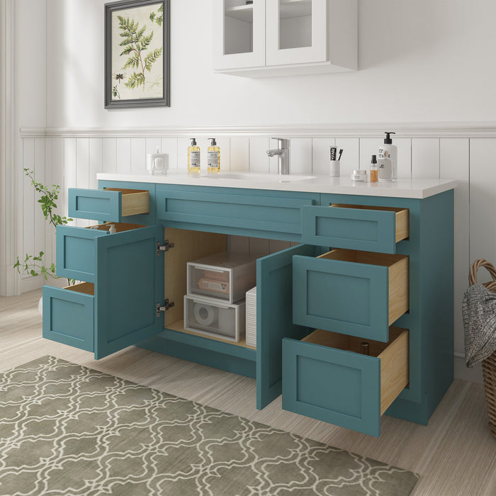 66" Oak Bathroom Vanity Cabinet without Top - 6 Drawers & 2 Doors - HomeBeyond