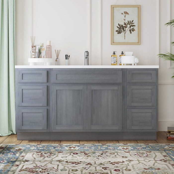 66" Oak Bathroom Vanity Cabinet without Top - 6 Drawers & 2 Doors - HomeBeyond