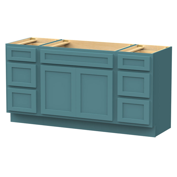 66" Oak Bathroom Vanity Cabinet without Top - 6 Drawers & 2 Doors - HomeBeyond