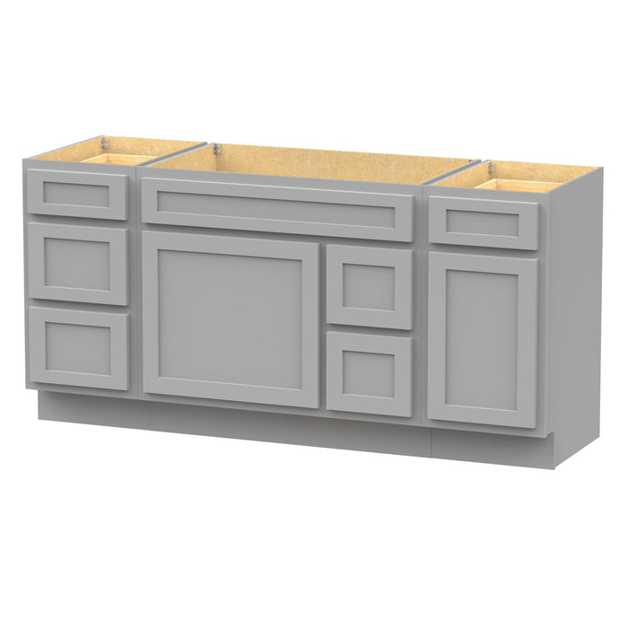 66" Oak Bathroom Vanity Cabinet without Top - 6 Drawers & 2 Doors - HomeBeyond