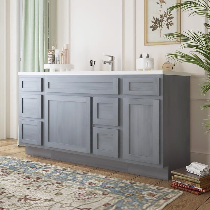 66" Oak Bathroom Vanity Cabinet without Top - 6 Drawers & 2 Doors - HomeBeyond