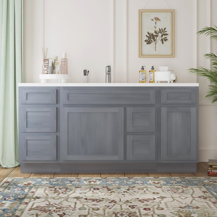 66" Oak Bathroom Vanity Cabinet without Top - 6 Drawers & 2 Doors - HomeBeyond