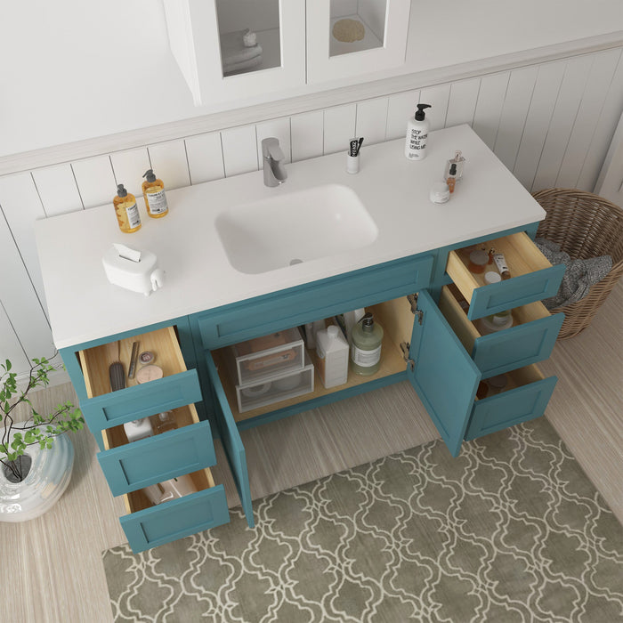 66" Oak Bathroom Vanity Cabinet without Top - 6 Drawers & 2 Doors - HomeBeyond