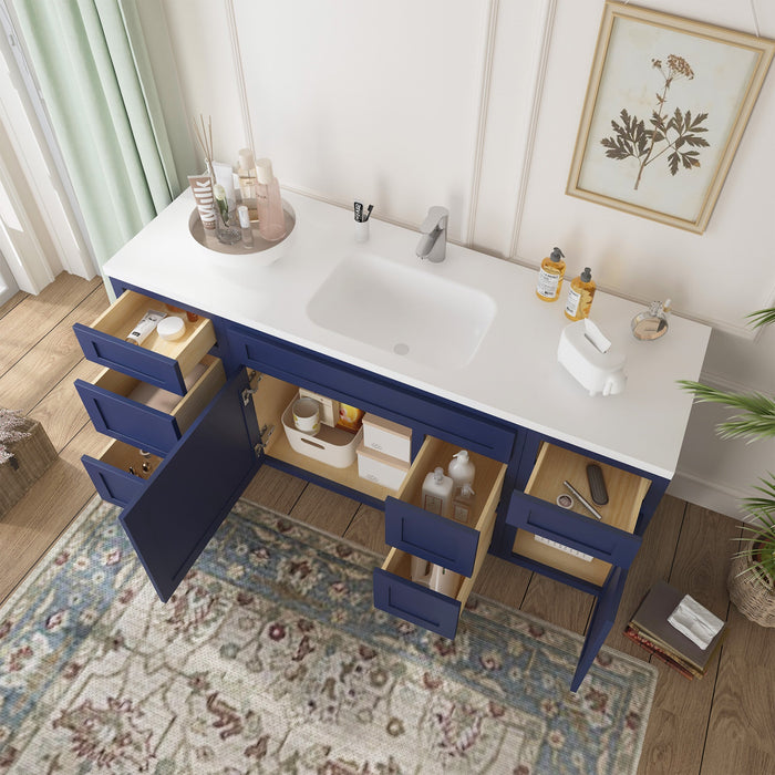 66" Oak Bathroom Vanity Cabinet without Top - 6 Drawers & 2 Doors - HomeBeyond