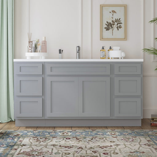 66" Oak Bathroom Vanity Cabinet without Top - 6 Drawers & 2 Doors - HomeBeyond
