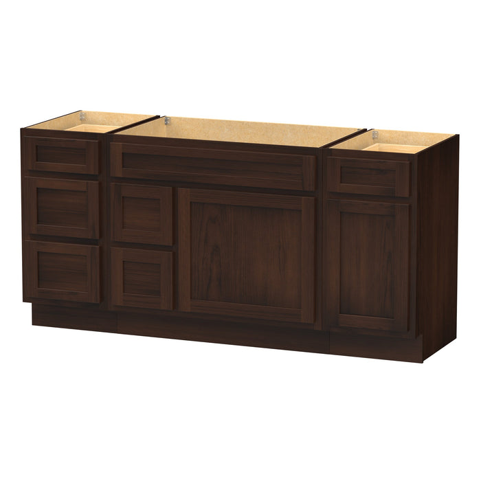 66" Oak Bathroom Vanity Cabinet without Top - 6 Drawers & 2 Doors - HomeBeyond