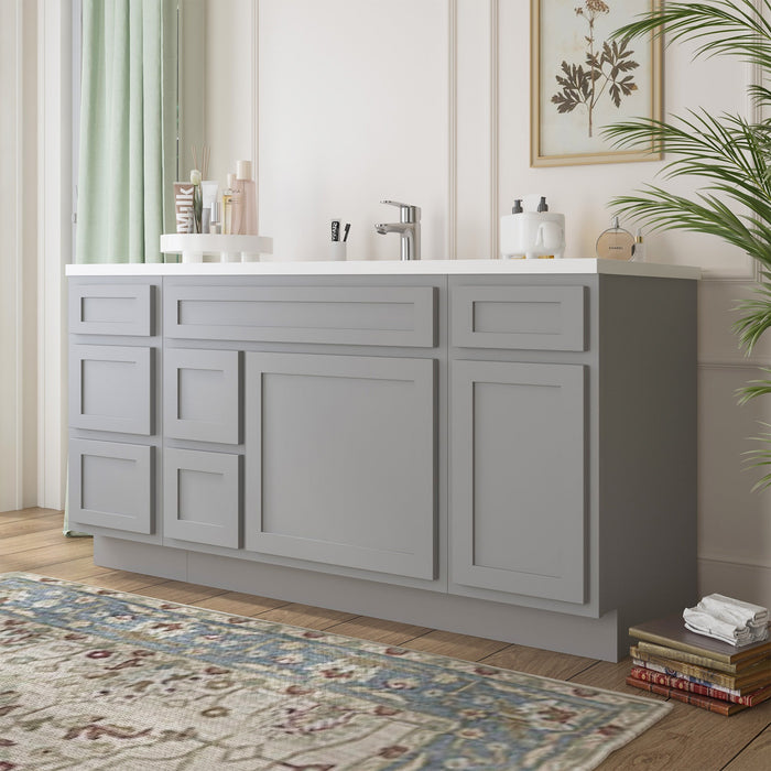 66" Oak Bathroom Vanity Cabinet without Top - 6 Drawers & 2 Doors - HomeBeyond