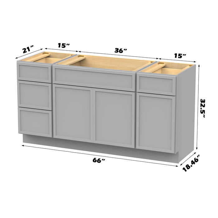 66" Plywood Bathroom Vanity Cabinet without Top - 4 Drawers & 3 Doors - HomeBeyond
