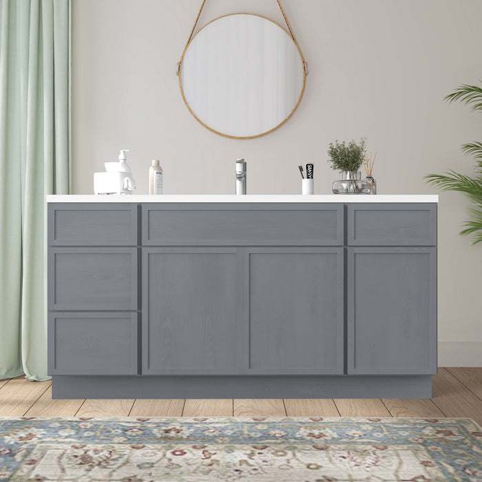 66" Plywood Bathroom Vanity Cabinet without Top - 4 Drawers & 3 Doors - HomeBeyond
