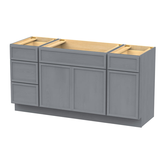 66" Plywood Bathroom Vanity Cabinet without Top - 4 Drawers & 3 Doors - HomeBeyond