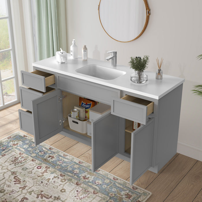 66" Plywood Bathroom Vanity Cabinet without Top - 4 Drawers & 3 Doors - HomeBeyond