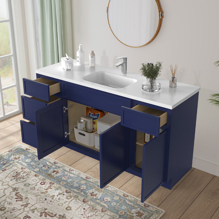 66" Plywood Bathroom Vanity Cabinet without Top - 4 Drawers & 3 Doors - HomeBeyond