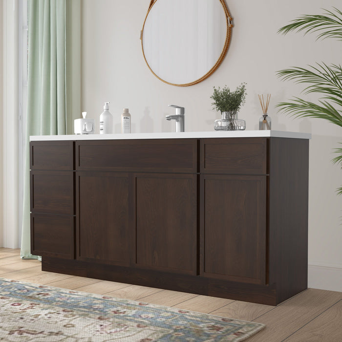 66" Plywood Bathroom Vanity Cabinet without Top - 4 Drawers & 3 Doors - HomeBeyond