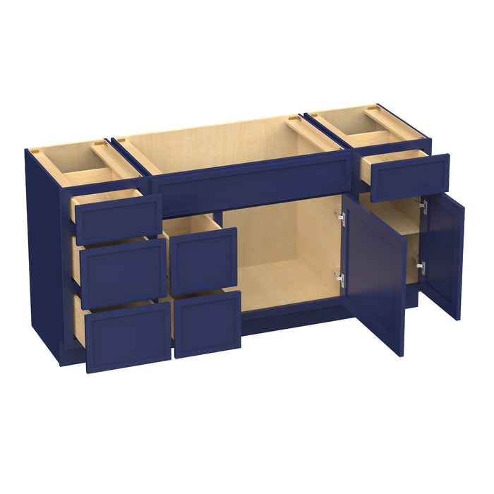 66" Plywood Bathroom Vanity Cabinet without Top - 6 Drawers & 2 Doors - HomeBeyond